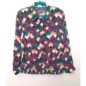 Womens Geometric print Shirt top 20W 2X multicolor ALFRED DUNNER collar buttonup